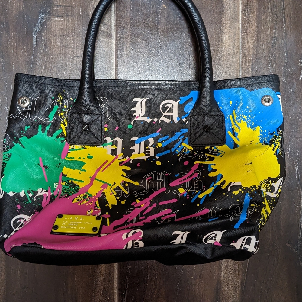 L.A.M.B. Black Tote with Colorful Splatter Design